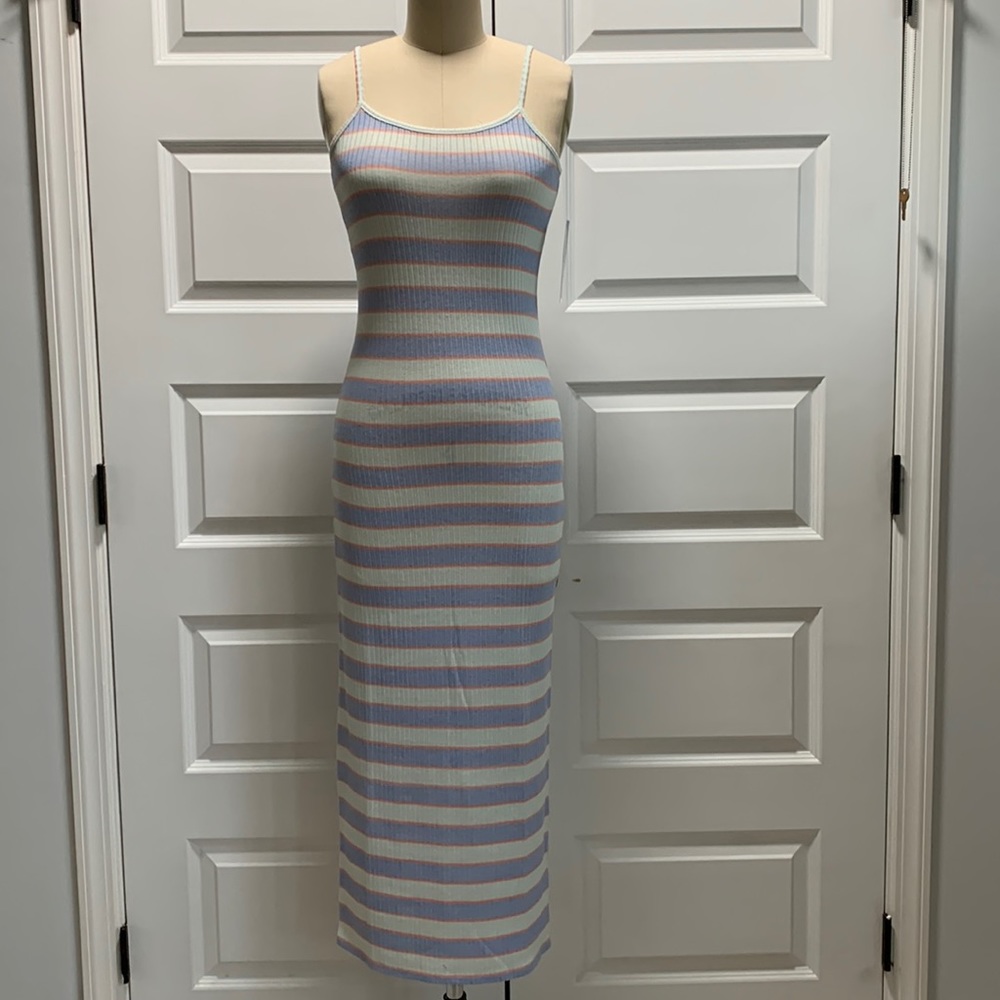 Striped knit maxi dress junior freshman with adjustable bra-straps